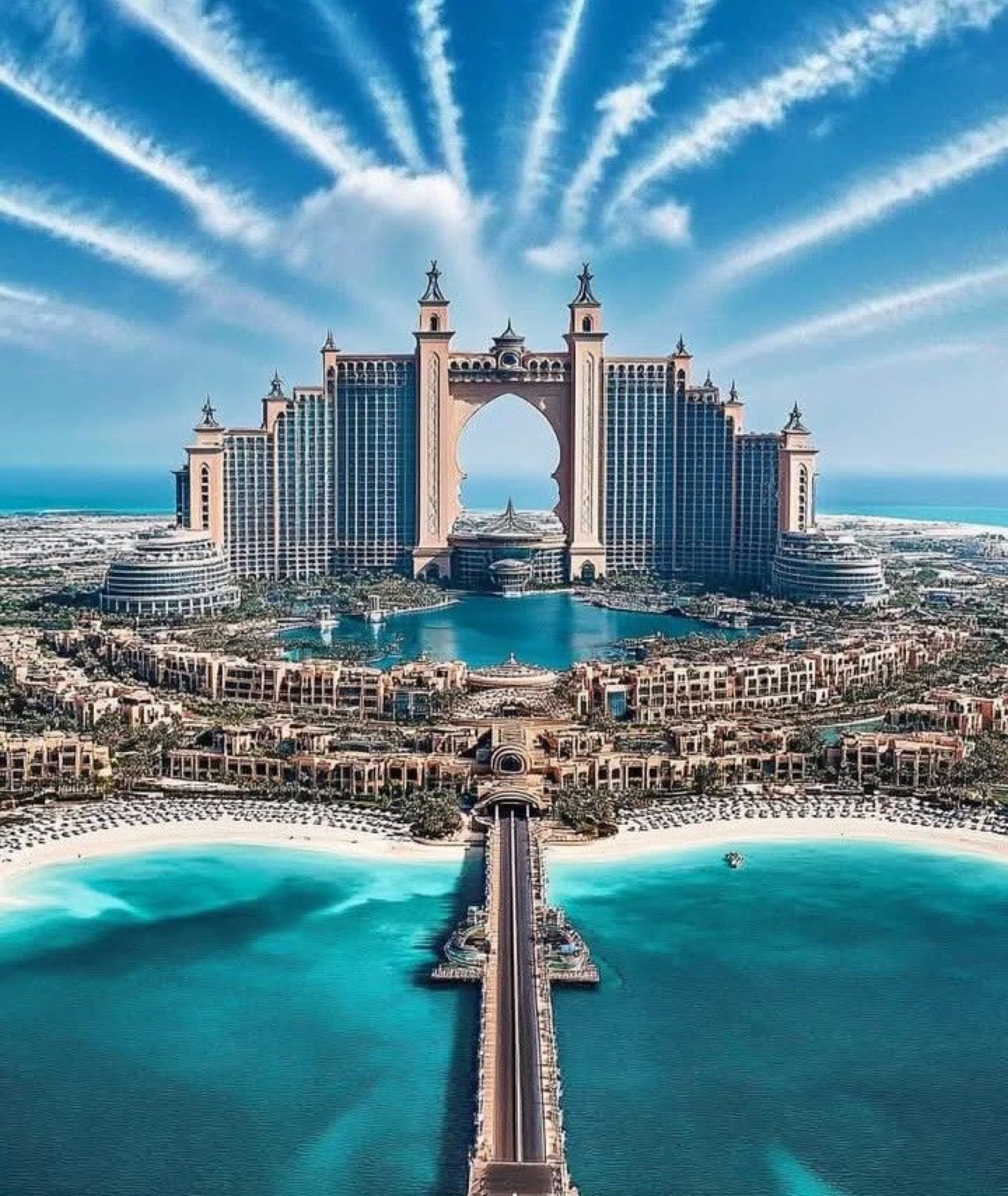 Aerial view of Atlantis The Palm resort on Palm Jumeirah Dubai