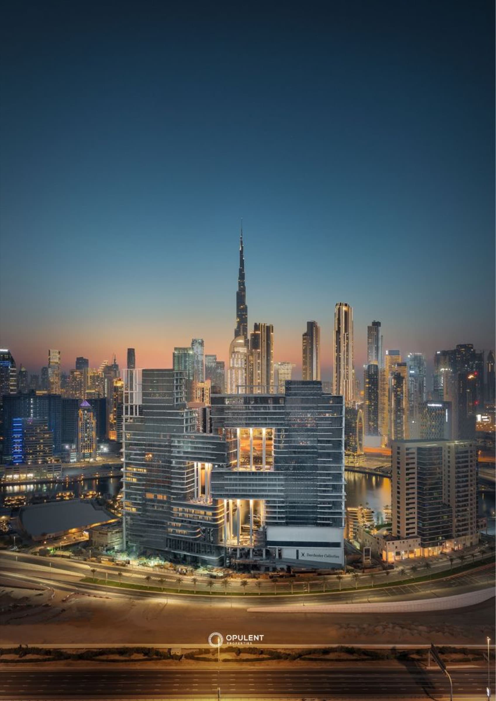 Dubai Marina promenade at night with yachts and towers reflected in water