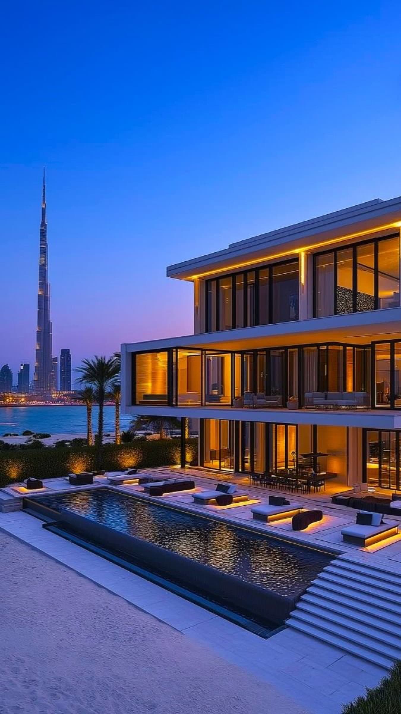 Waterfront Dubai villa with private pool and Burj Khalifa view