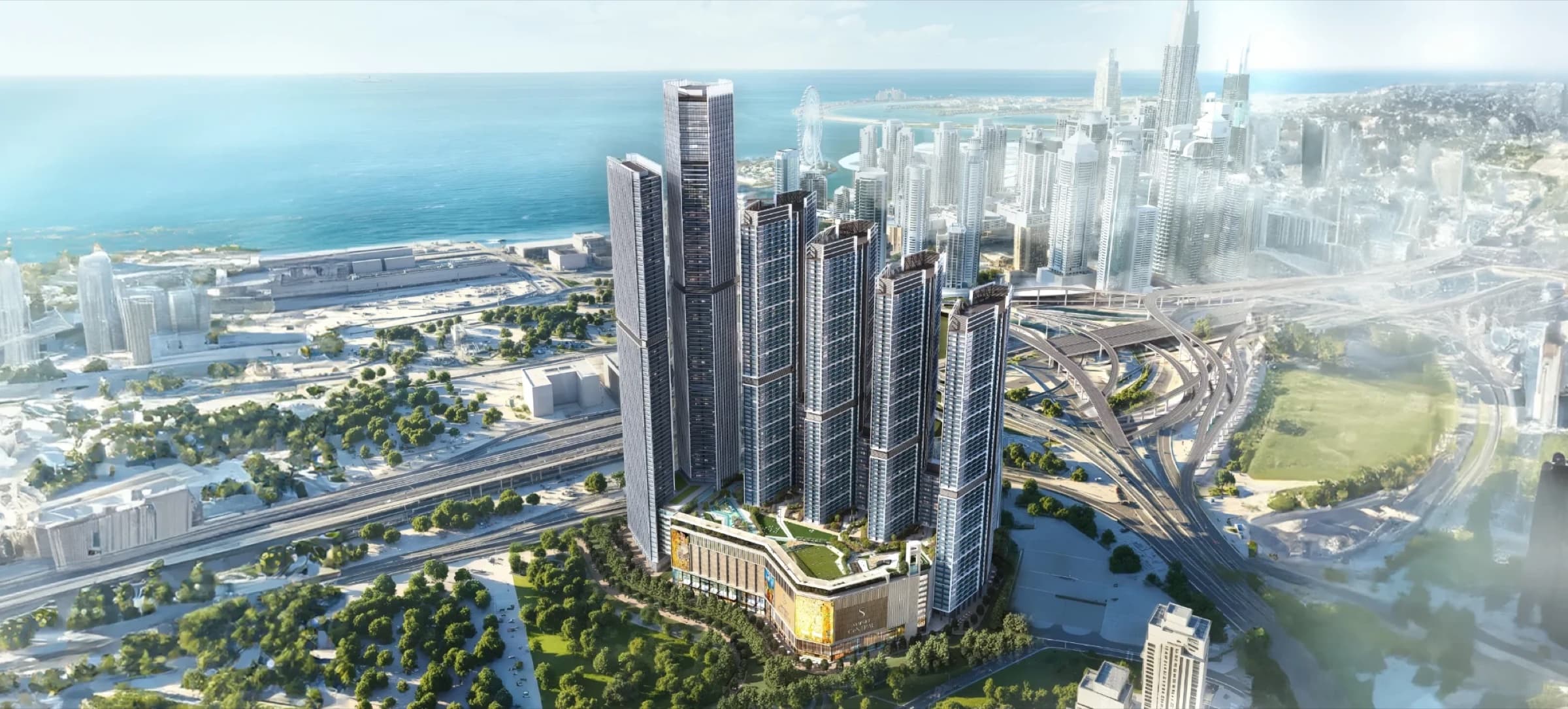 Sobha Central by Sobha Realty, five-tower residential and hotel complex overlooking Dubai Marina and the Arabian Gulf